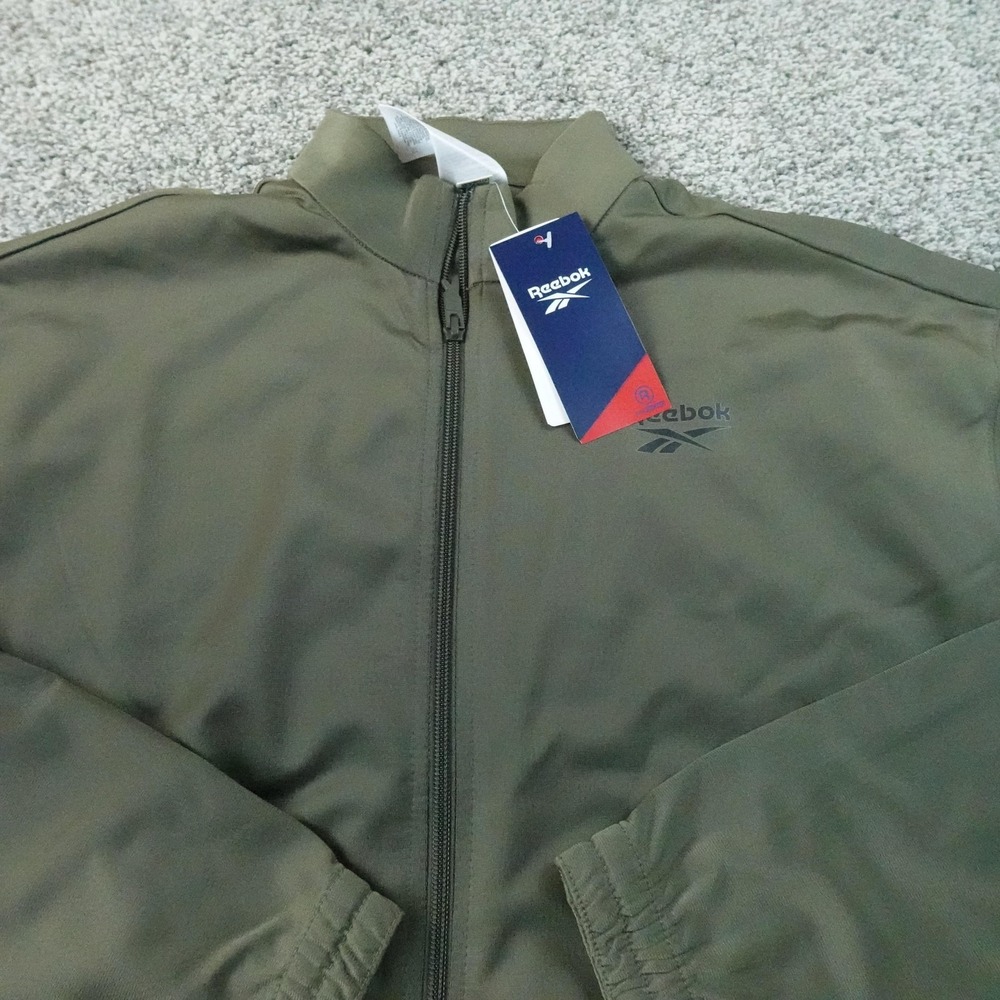 NEW Reebok Jacket Mens S Green Athletic Track Full Zip Bomber Coat Training Gym